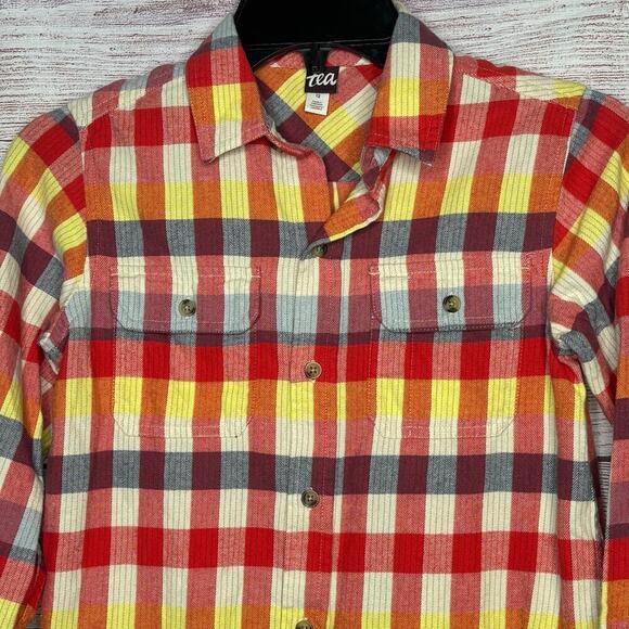 Tea Collection Long Sleeve Button Down Multi Colored Flannel Shirt Size 12 - Picture 7 of 10